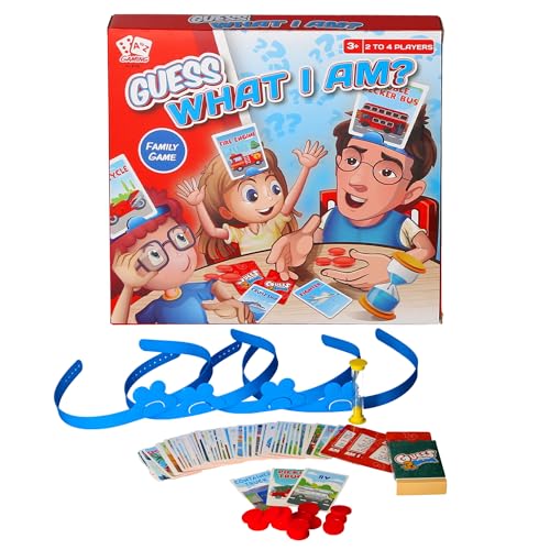 Guess What I Am Family Card Game Ages 3+ 2-4 Players Educational Vehicle Recognition Game with Cards and Headbands