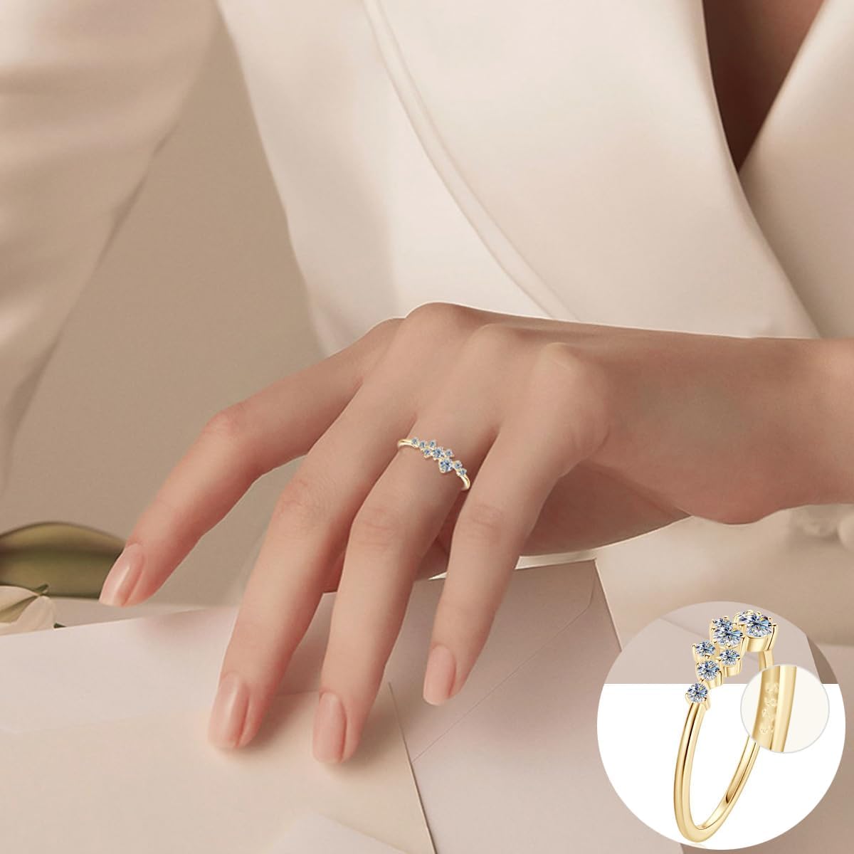 D VVS1 Moissanite Rings for Women, Stackable Dainty Ring, Solid 925 Sterling Silver Plated 18k White Gold Wedding Ring - Image 7