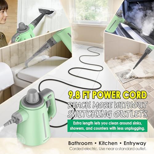 Image of Handheld Steam Cleaner, Pressurized Multi-Surface Steam Cleaner for Home Use with 10pcs Tools and Safety Lock to Remove Grime, Grease, Steamer for Cleaning Floor, Upholstery, Grout and Car