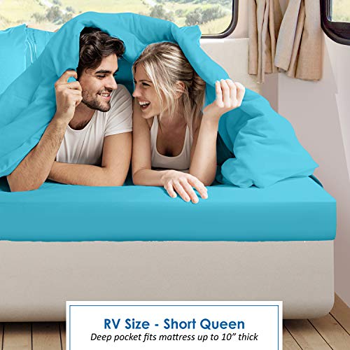 Nestl Bright Blue Short Queen Sheets for RV, Hotel Luxury RV Queen Sheets Set, 6 Piece Fitted Bed Sheet Set and Pillowcases, Super Soft, Wrinkle-Free, and Breathable Camper Bedding