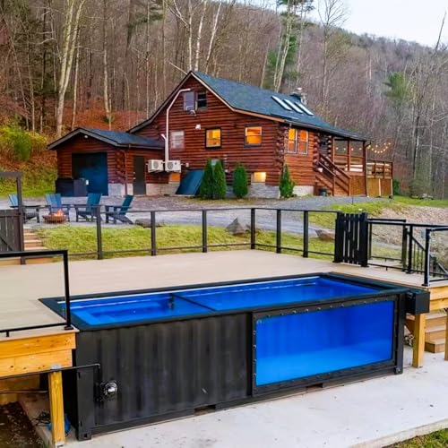 Infinity View Shipping Container Pool - 20ft Luxury Above Ground Modular Pool | Prefabricated Swimming Pool with Waterfall & Tiled Liner | Stylish Backyard Upgrade for Modern Landscapes