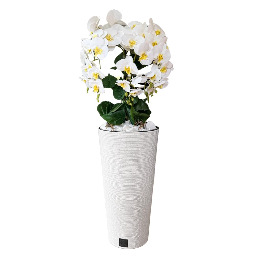 B4y Kunstliche Orchidee im Topf 120x40cm XXL groß, 5 biegsame Rispen, Real Touch Blüten - pflegeleicht & robust | täuschend echte Kunstblumen, minimalistisch - Wohnkultur Hochzeit (weiß/weiß)
