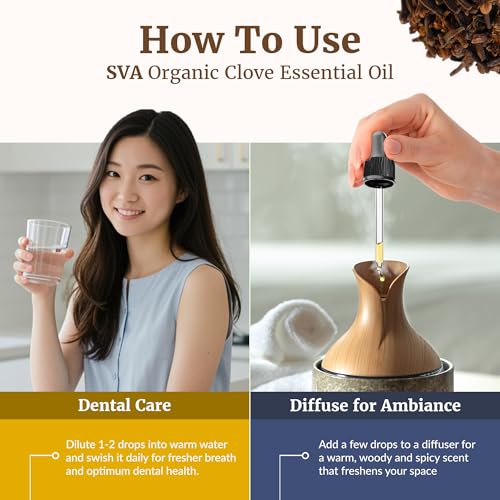 Image of SVA Clove Essential Oil Organic- 16 Fl Oz - 100% Natural Clove Oil - for Diffuser, Hair Care, Face, Skin Care, Aromatherapy, Scalp and Body Massage, Soap and Candle Making