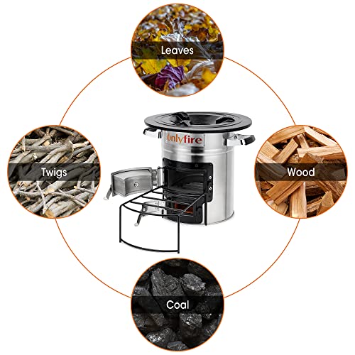Onlyfire Rocket Stove Outdoor Portable Wood Burning Camp Stove, Stainless Steel Camping Stove For Outside Cooking Survival Campfire Patio Backyard Gathering #TOP3