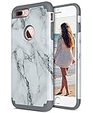 ULAK Compatible with iPhone 7 Plus/iPhone 8 Plus Case Marble, Slim Fit Dual Layer Soft Silicone Gel & Hard Back Cover Bumper Protective Shock-Absorption & Anti-Scratch Hybrid Case, Marble Pattern