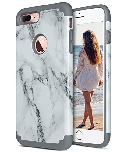 ULAK Compatible with iPhone 7 Plus/iPhone 8 Plus Case Marble, Slim Fit Dual Layer Soft Silicone Gel & Hard Back Cover Bumper Protective Shock-Absorption & Anti-Scratch Hybrid Case, Marble Pattern