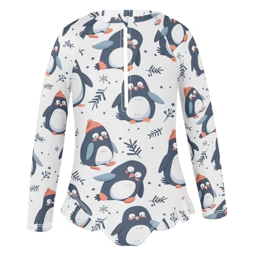 Cute Penguins Seamless Girls Long Sleeve Swimsuit Rash Guard One Piece Bathing Suits Zipper 3-12T2