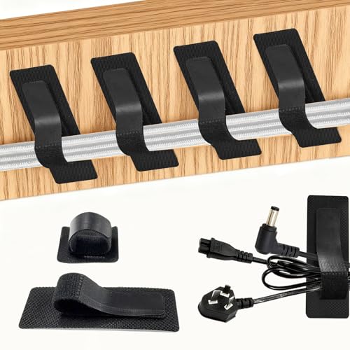 Chuanhylis 30 Juegos Organizadores de Cables, Debajo del Escritorio GestióN de Cables, Largo Ajustable con 40 Hebillas de Fijación Soporte de Cables para Hogar, Oficina, Escuela