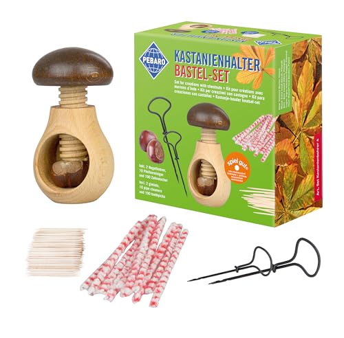 Pebaro setkast4 Kastanienhalter in Pilzform Bastelset 2 Kastanienbohrer / Nagelbohrer in 2mm und 3mm einfach Löcher in Kastenien bohren Basteln mit Kindern Kastanienmännchen