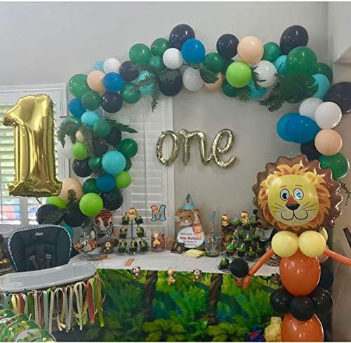 Miniatura 6 de Kit de arco y guirnalda de globos  130 globos de látex blanco perlado y verde y negro  24 hojas de palma verdes  Tira decorativa de globos