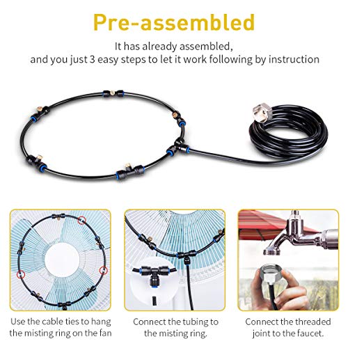 Homenote Fan Misting Kit For A Cool Patio Breeze 16.4Ft (5M) Misting Line &5 Removable Brass Nozzle & Galvanized Solid Brass Adapter, Connects To Outdoor Fan, Fan Misters For Cooling Outdoor #TOP2