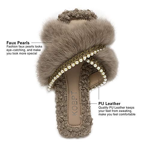 Women's Slippers Fluffy Plush Cozy Open Toe Cross Band Indoor Outdoor Shoe3