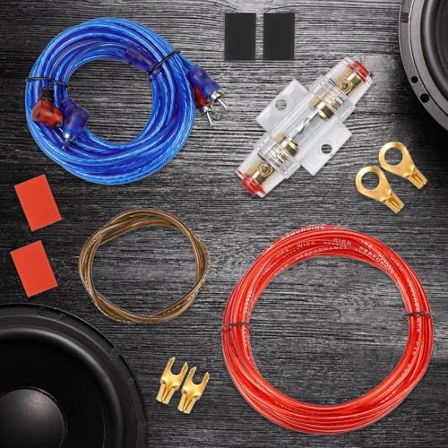 Carreuty 10GA Kfz Verstärker Kabelsatz Anschluss Set, 1500w Subwoofer Kabel Set Auto Verstärker Kabel Car Audio Wire Endstufen Anschluss Kabelsatz installieren Verbinder Set mit Sicherung