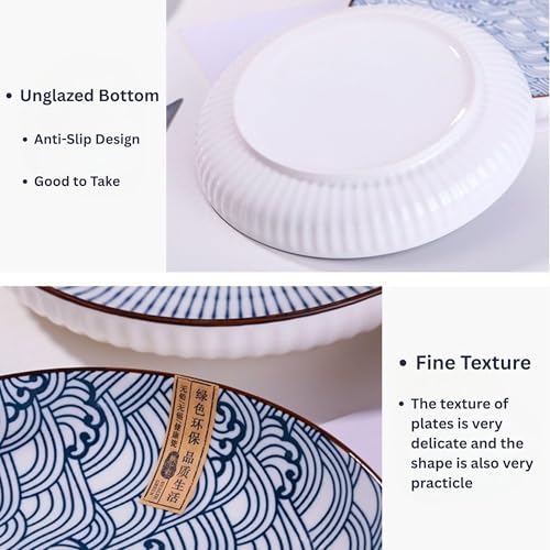 Image of Japanese Style 8-Inch Ceramic Round Dinner Plate - Microwave & Dishwasher Safe, 20.4x4.3cm Porcelain Dish for Seafood, Appetizers & Snacks, Spring (2 Piece)