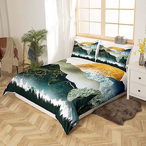 Loussiesd Japanese Style Ukiyoe Bedding Set Mountains Forest Print Duvet Cover Girls Teens Japanese Sunset Exotic Style Bedclothes King for Teens Women Adults with 2 Pillowcase - Image 2