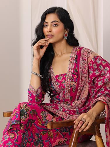 Image of Libas Printed Cotton Straight Kurta With Trouser and Dupatta