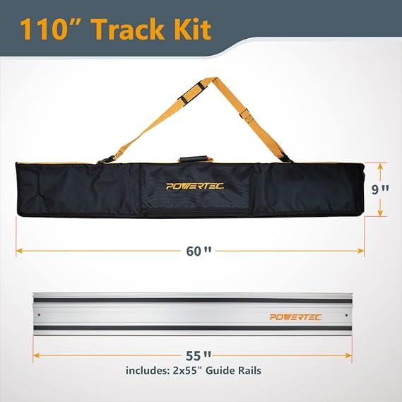 POWERTEC Track Saw Guide Rail Kit with Clamps and Bag for Makita or Festool