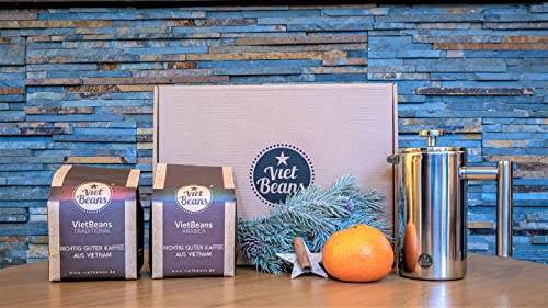 Kaffee Geschenkset French Press klein - Geschenke für Kaffeeliebhaber - Kaffeebereiter French Press und zwei exklusive Kaffeesorten - Kaffee Geschenk - Geschenkidee Kaffee - Gemahlener Kaffee