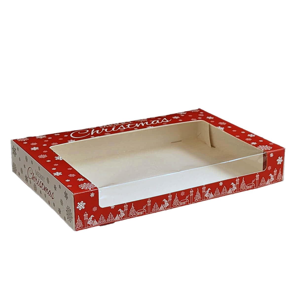 Cater4you Red,Silver,White Premium Merry Christmas Snowflake Flat Mince Pie Box 8.5X6.5x1.5 (Pack Of 25)