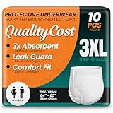 QualityCost Adult Diapers Men and Women Incontinence Overnight Pull-Ups – Pull-On Briefs, Disposable Undergarments, Maximum Absorbency, Leak Proof, Single-Use, 3XL (64–85 inch Waist), 10 Count