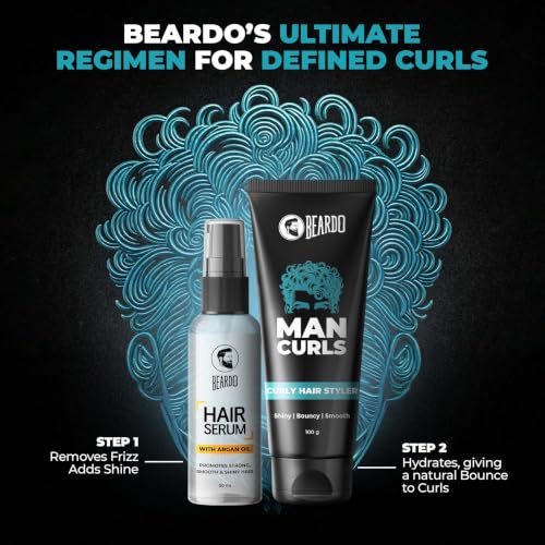 Image of Beardo Curly Hair Styling Combo for Men: Man Curls Curly Hair Styler (100g) & Hair Serum (50ml) | Defined Curls, Frizz Control & Long-Lasting Shine | Non-Greasy Formula (Set of 2)