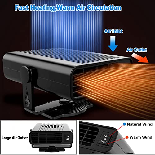 12V Heater for Car Windshield Defroster Demister,180W Fast Heating & Cooling Fan 2 in 1 Adjustable Dashboard Portable Car Heater