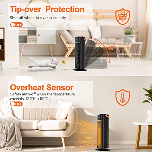Grelife 1500W Space Heater with Adjustable Thermostat, 18\" PTC Fast Heating Ceramic Heater, Widespread Oscillation, Over Heating & Tip-over Switch Protection for Bedroom Office