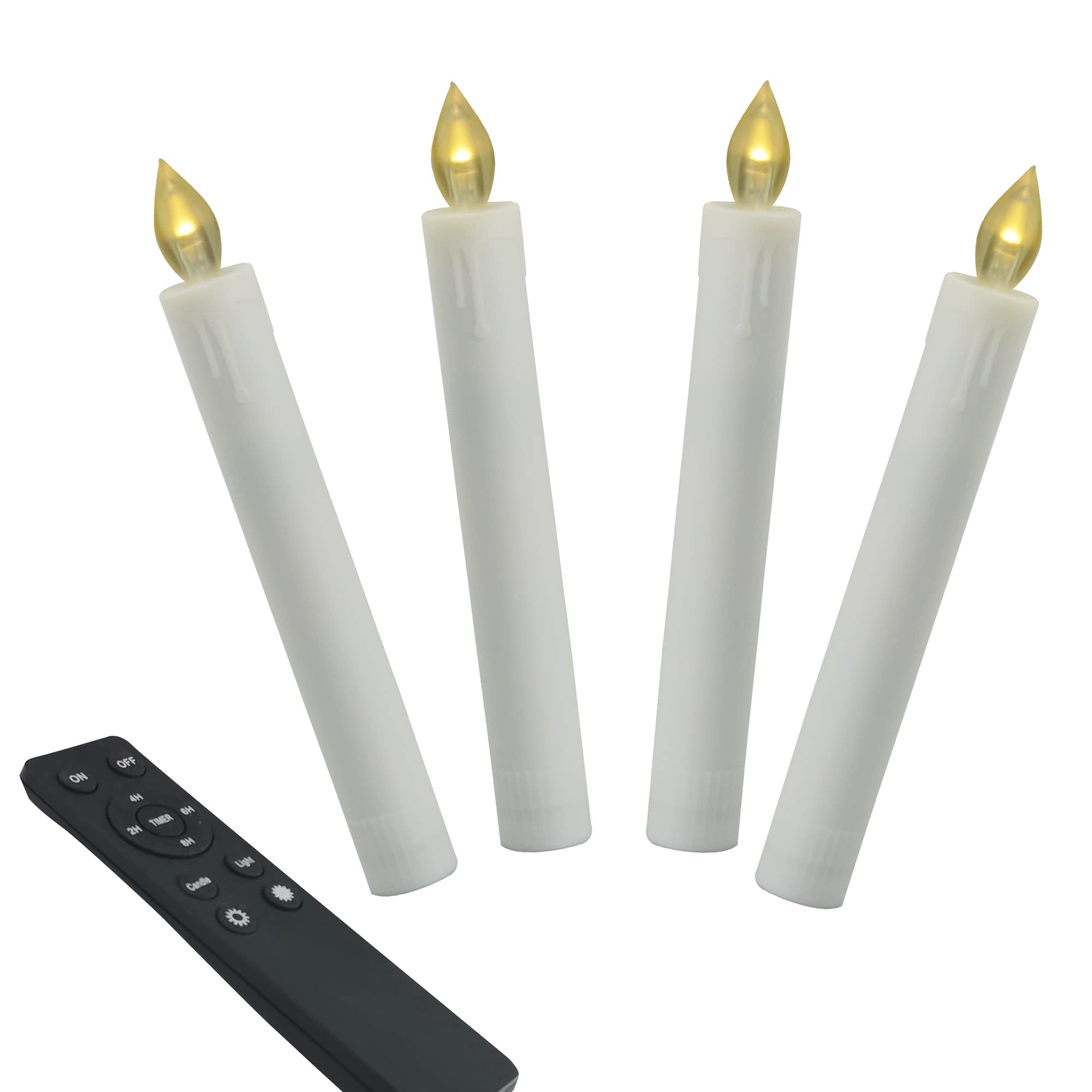 6-Inch Battery Operated Flameless LED Taper Candles w/Remote Timer 4 Pack