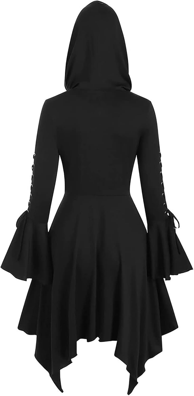 FEOYA Women's Hooded Cloak Dress Renaissance Medieval Gothic Dress Long Sleeve Hoodie Dresses Steampunk Cosplay Costume - Image 2
