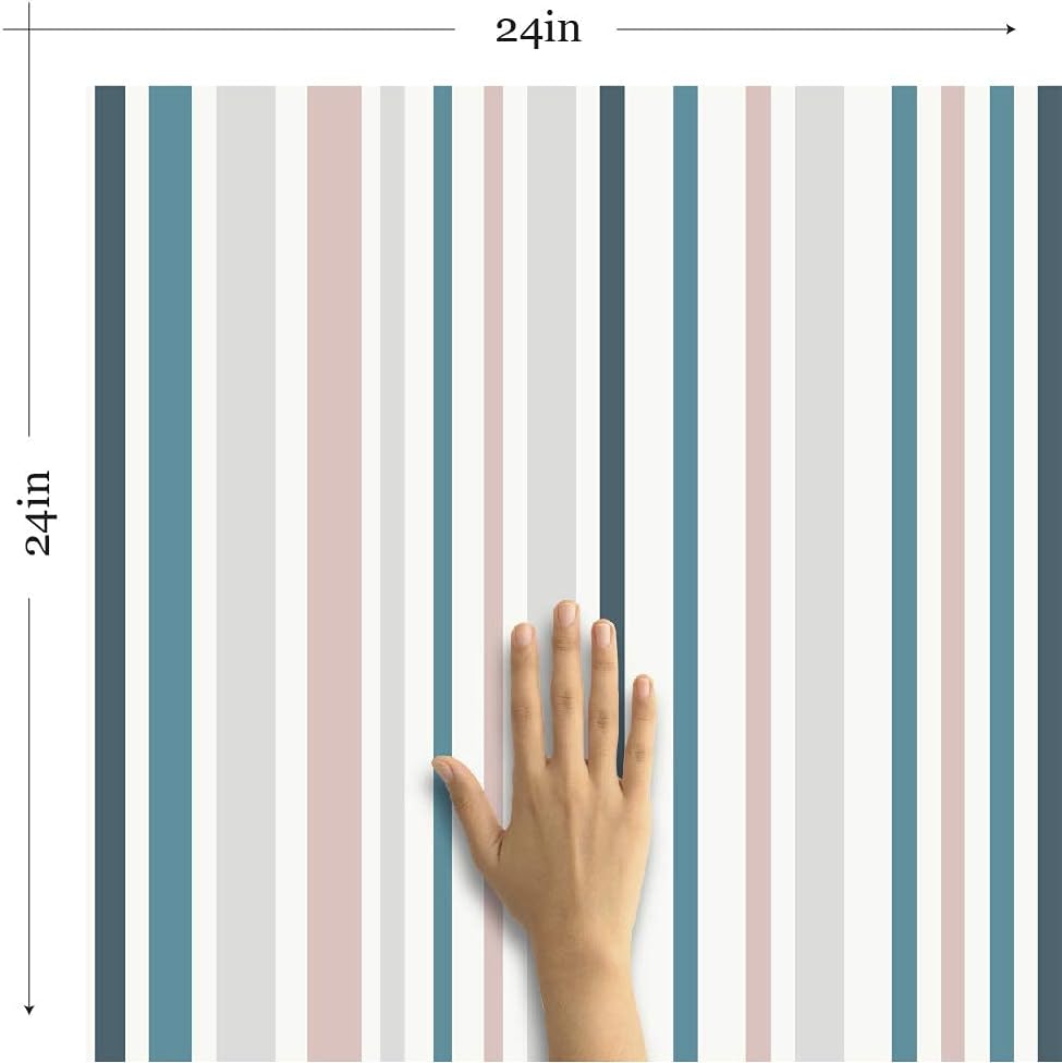 Walls By Me Peel and Stick Teal and White Striped Removable Wallpaper 0297-2ft x 4ft (61x122cm)