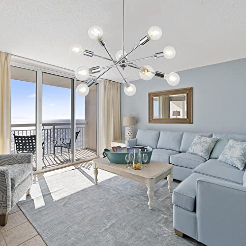 Bonlicht Modern Sputnik Chandelier Lighting 10 Lights With Adjustable Arms Mid Century Brushed Nickel Pendant Lighting For Kitchen Living Room Dining Room Foyer #TOP1