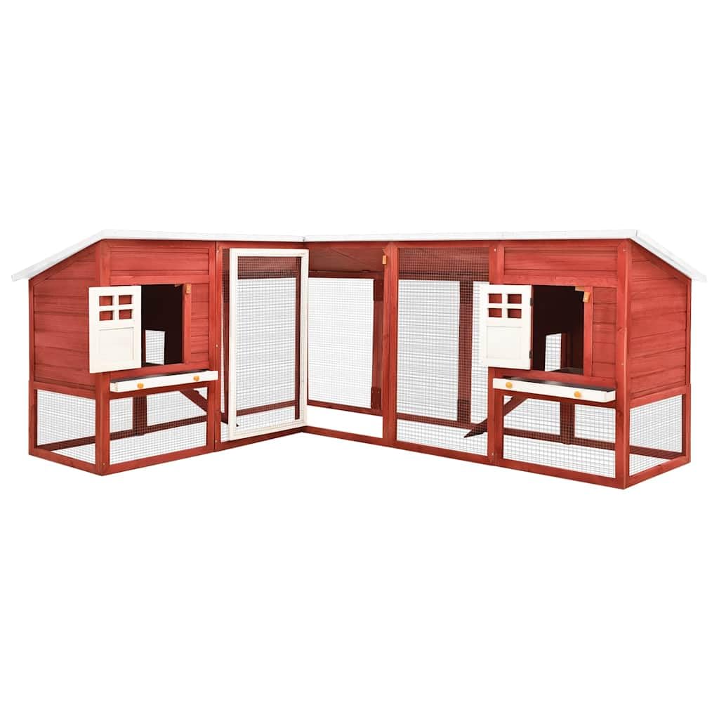 vidaXL Jaula Conejera de Exterior con Corral Gallinero Casa Conejo Mascota Roedor Animales Pequeños Choza de Pollo Rojo Blanco Madera Abeto