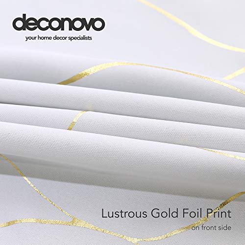 Deconovo White Blackout Curtains 84 Inches Long - Gold Wave Foil Print Grommet Drapes, Room Darkening Curtain, Window Panels For Living Room (52W X 84L Inch, Set Of 2, Greyish White) #TOP7