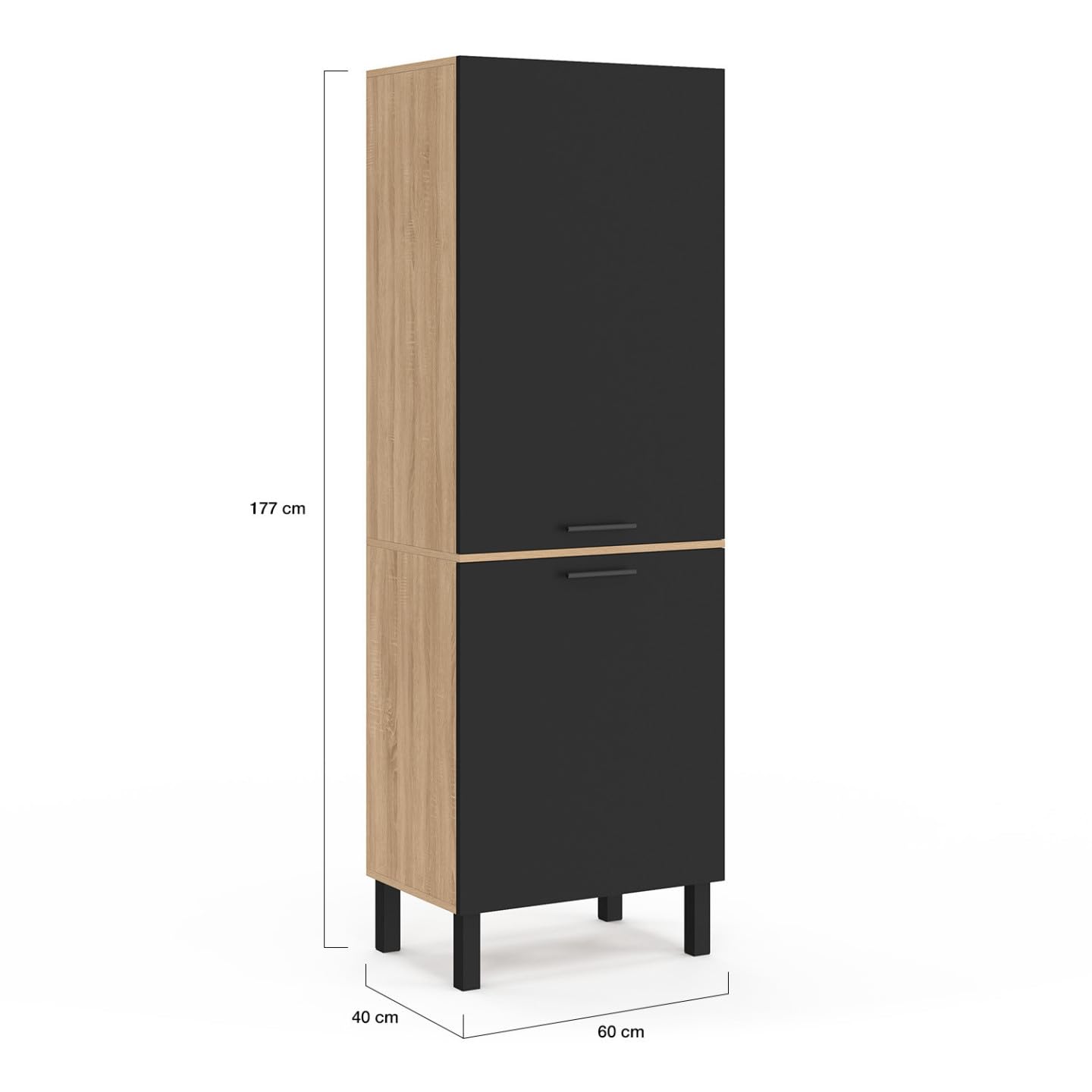 IDMarket - Colonne de Cuisine 60 cm CINA 2 Portes façon hêtre et Noir