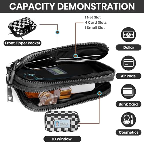 Wristlet Wallets for Women Small Crossbody Bags for Women Nylon Quilted Wallet with 4 Zippers,Credit Card Holder4