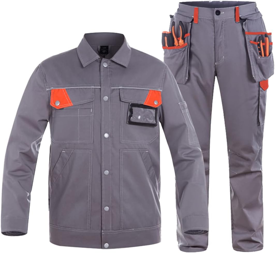 Men Mechanic Workwear Jacket Pants Light Weight Working Clothing Suit Sets Work Pants