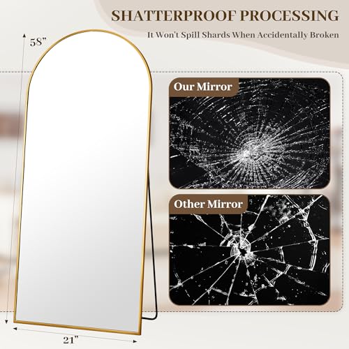 Suidia Arched Full Length Mirror, 58"x21" Floor Mirror Freestanding, Floor Standing Full Body Mirror with Stand for Bedroom, Hanging Mounted for Living Room Cloakroom, Gold