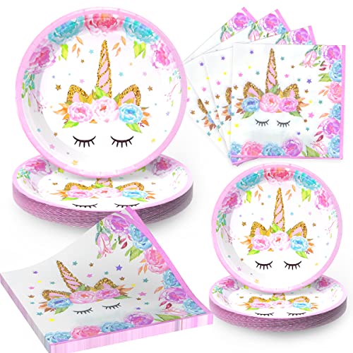 Unicorn Birthday Plates Napkins for Birthday Party Unicorn Party Decorations for Girls 96 Pcs Magical Party Supplies