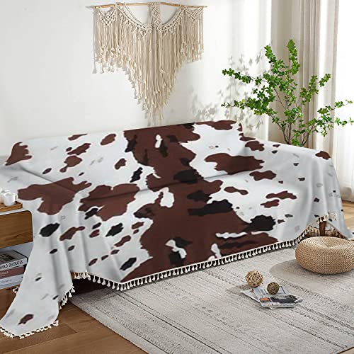 Sofa Cover Aztec Texas Longhorn Cow Hide Print Design Big Brown Spots Animal Cover Sofa Slipcovers Towel Washable Couch Cover Throws Blankets Furniture Protector For Pets Living Room Bedroom #TOP1
