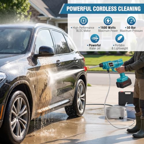 Image of Starq TurboFlow Cordless Portable 48V Wireless Pressure Washer Gun - 12000mAh High Pressure Water Gun for Car and Bike Wash, Brushless Motor, 5M Hose Pipe, Double Battery Included