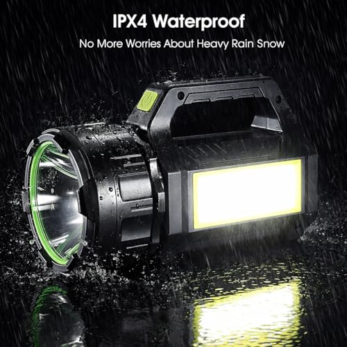 Image of Visione Arc Heavy Duty Rechargeable LED Torch Light - Long Distance High Range Searchlight with Side COB Emergency Lantern, Solar Charging Panel and Built-in Top Handle for Farming, Home & Camping