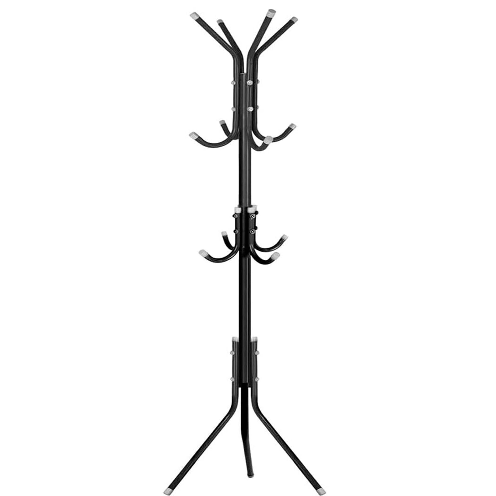 Coat Stand Metal Coat Rack, Free Standing Coak Rack Metal, 12 Hooks Metal Clothes Stand Rack Hat Jacket Hanger, Handbag Umbrella Hanging Organiser for Homes Office Entryway Hallway (BLACK)