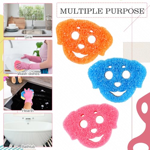 Image of FillTouch 3 Pcs Dual Sided Scrub Sponge Multi Functional Cute Temperature Sensitive Non Scratch Dish Sponge for Washing Dishes Kitchen Bathroom(Dog,Pink, Orange, Blue)