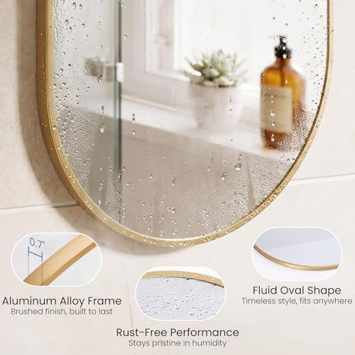 Image of Sweetcrispy 24 inch x 36 inch Gold Bathroom Mirror for Wall, Oval Wall Mirror with Metal Frame, Tempered Glass, Modern Vanity Mirror for Over Sink, Living Room, Bedroom, Entryway, Horizontal or Vertical