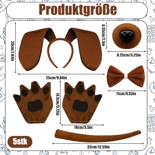 Qnvyw Hundekostüm Komplettset - Dackel Kostüm für Halloween & Partys, Inkl. Ohren & Schwanz, Für Erwachsene & Kinder, Dog Costume mit Pfoten