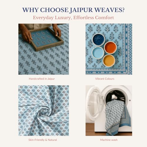 Image of Jaipur Weaves Single Bed Cotton Bedsheet with 1 Pillow Cover, 100% Pure Cotton Single Bedsheet 60x90 Inches, 180 TC Soft Breathable Floral Bed Sheet - (Floral Sapphire Blue, Single)