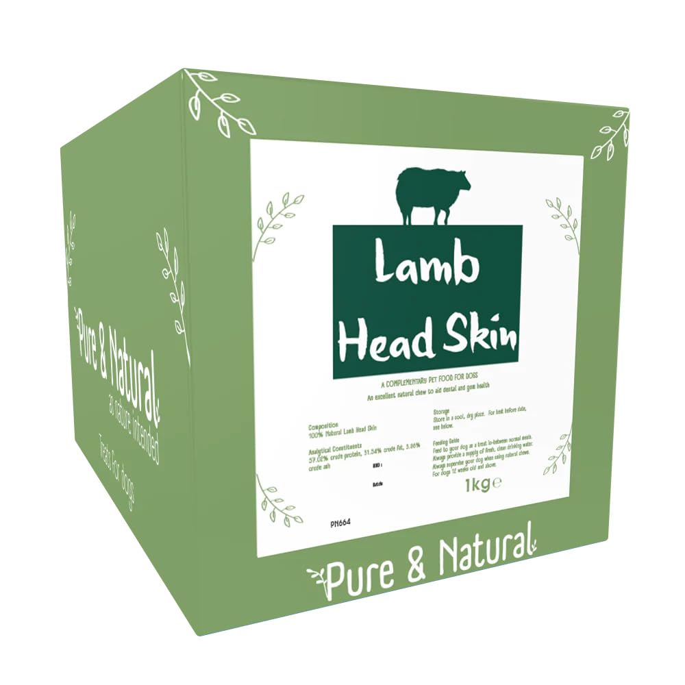 Pure & Natural Dog Treats Lamb Head Skin Natural 1kg Display Box