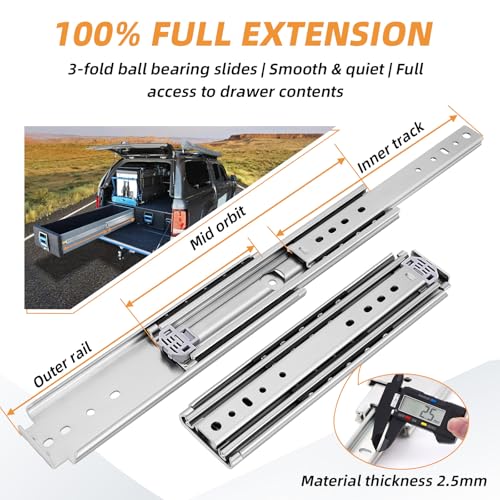 VAGUDE Heavy Duty Drawer Slides 12 14 16 18 20 22 24 26 28 30 32 34 36 40 44 48 52 56 60 Inch 290 Lbs Side Mount Full Extension Ball Bearing Rails Rail Tool Box Runner -W:76mm, 48 Inch by VAGUDE - Image 3