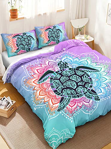 Hosima Sea Turtle Bedding ,Coastal Beach Themed Bedding Queen Size For Kids Teen Girls Boys Room Decor, Mandala Turtle Comforter Cover With 2 Pillowcases. thumb #1