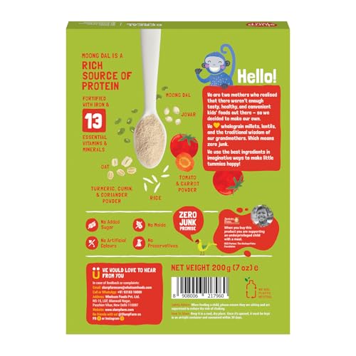 Image of Slurrp Farm No Added Sugar Instant Moong Dal Khichdi for Little Ones | No Salt, No Milk | Healthy Cereals for Kids with Real Vegetables | Great for Travel | Easy to digest, 200g (Pack of 2)